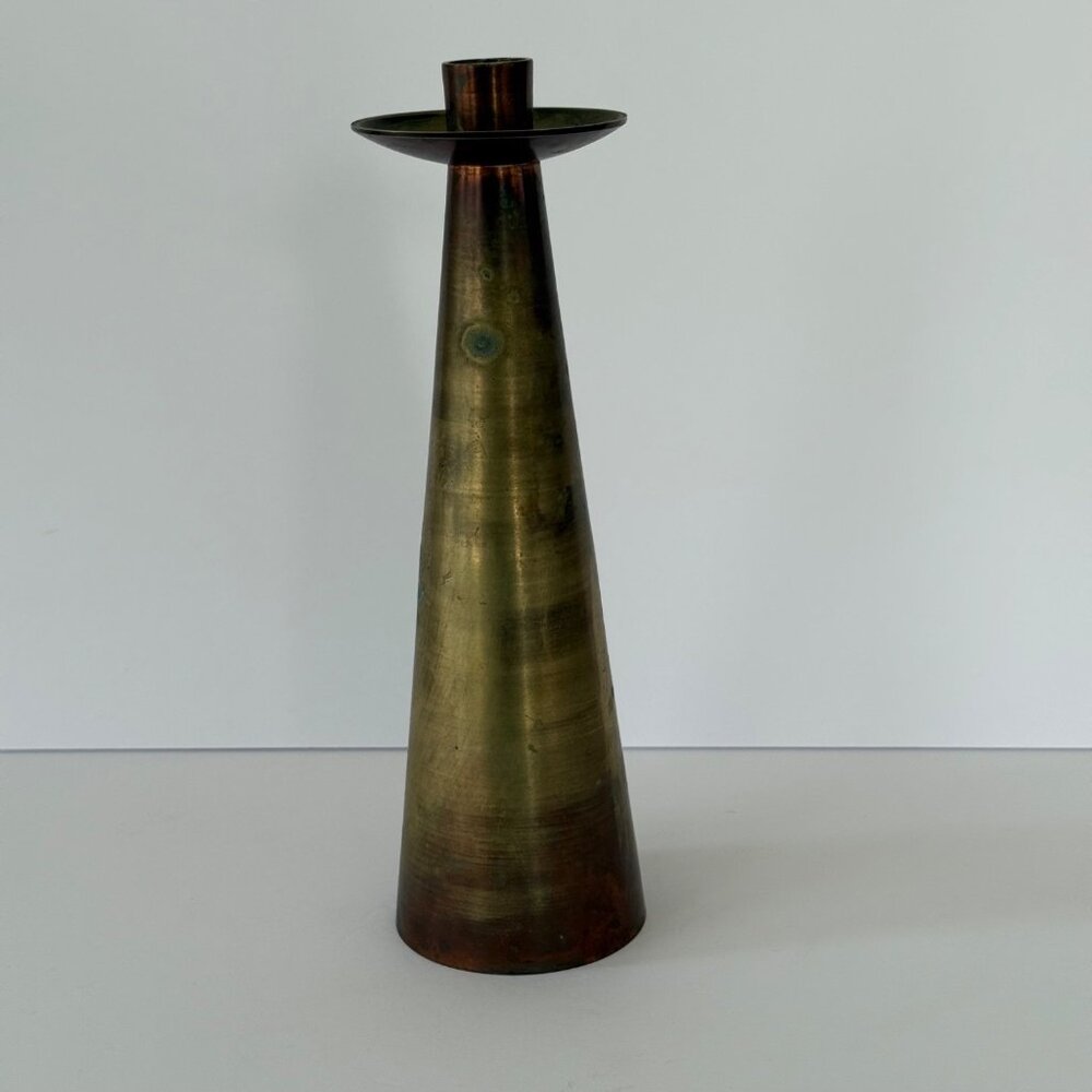 Vintage Brass Taper Candle Holder With Patina Finish 11.5" Tall